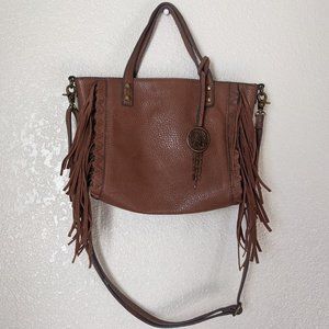 Jessica Simpson Brown Faux Leather Lolita Fringe Crossbody Handbag